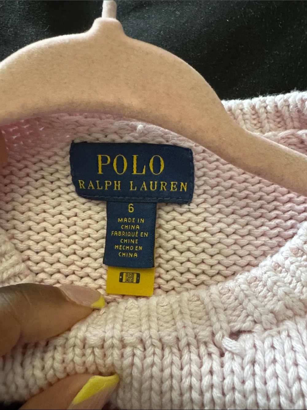 Little girls Ralph Lauren Light Pink Flag Intarsia Crewneck Sweater